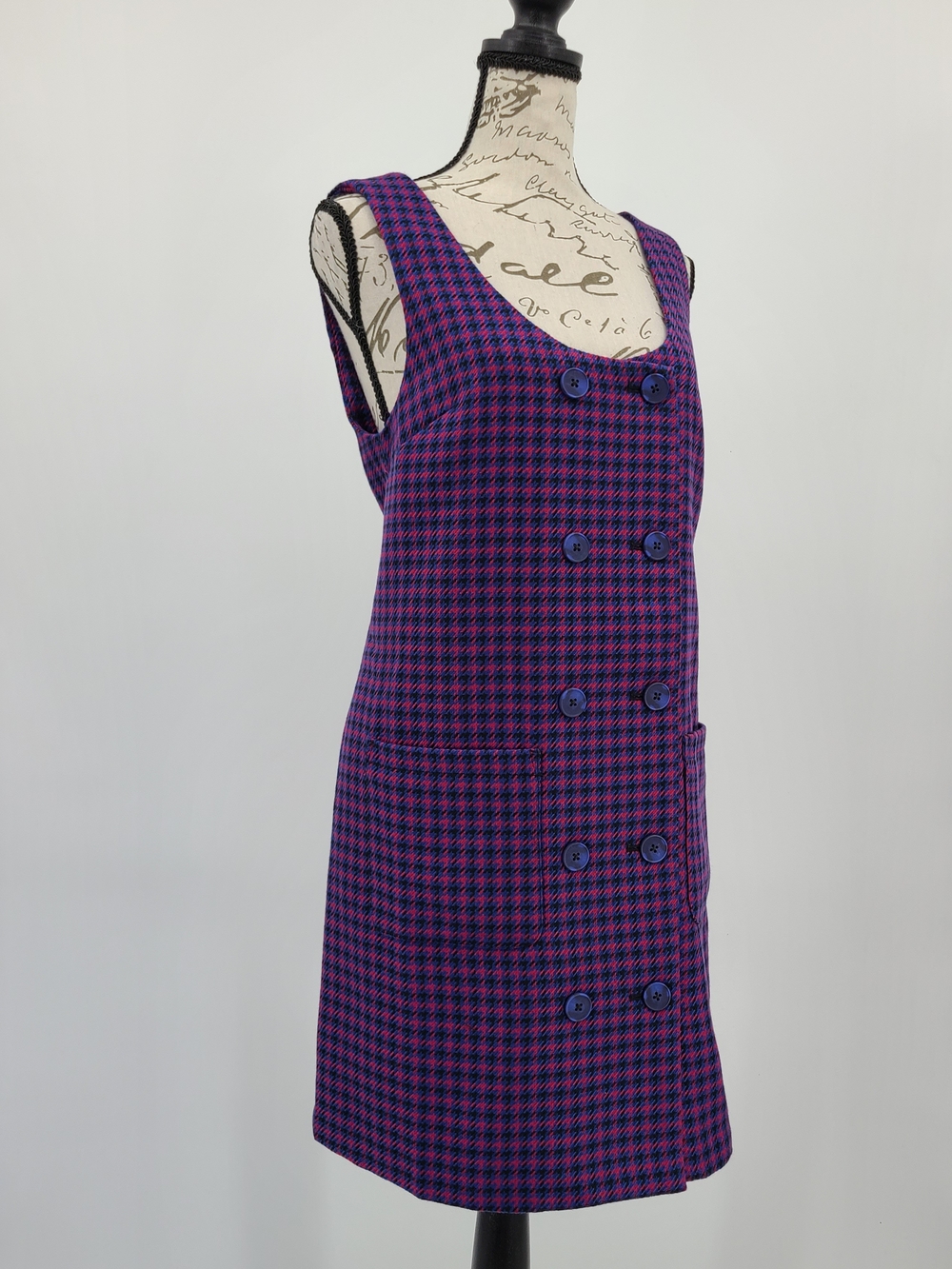 Modcloth Purple and Blue Houndstooth Double-Breasted Jumper Size Small